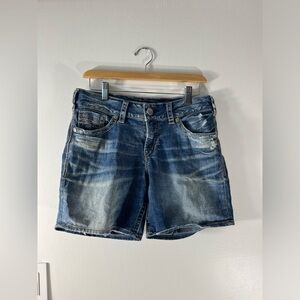 Silver Jeans Suki Mid Shorts Waist Size 29 Womens Distressed Denim